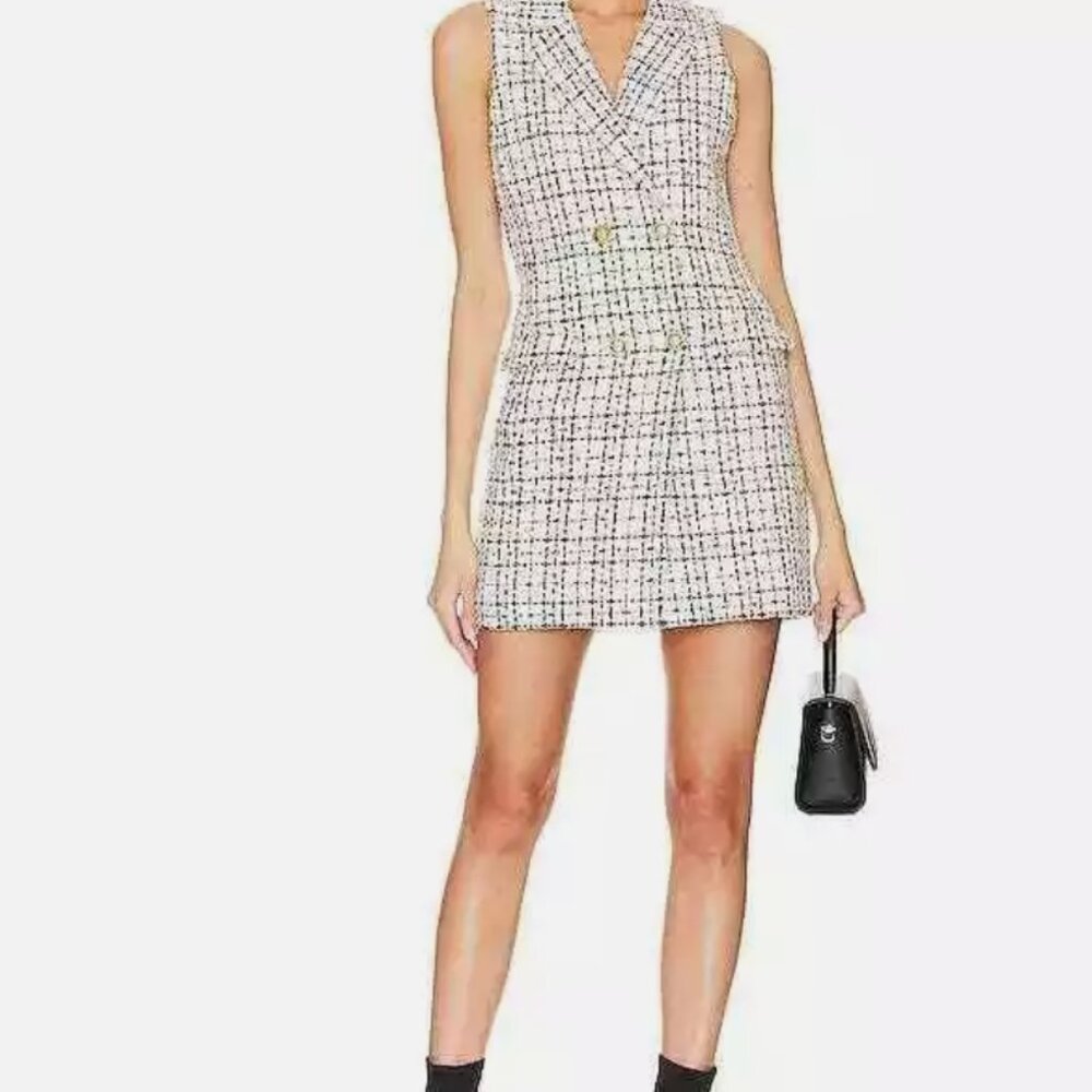 alice + olivia Jordy Double Breasted Tuxedo Dress - Tweed Plaid Blazer